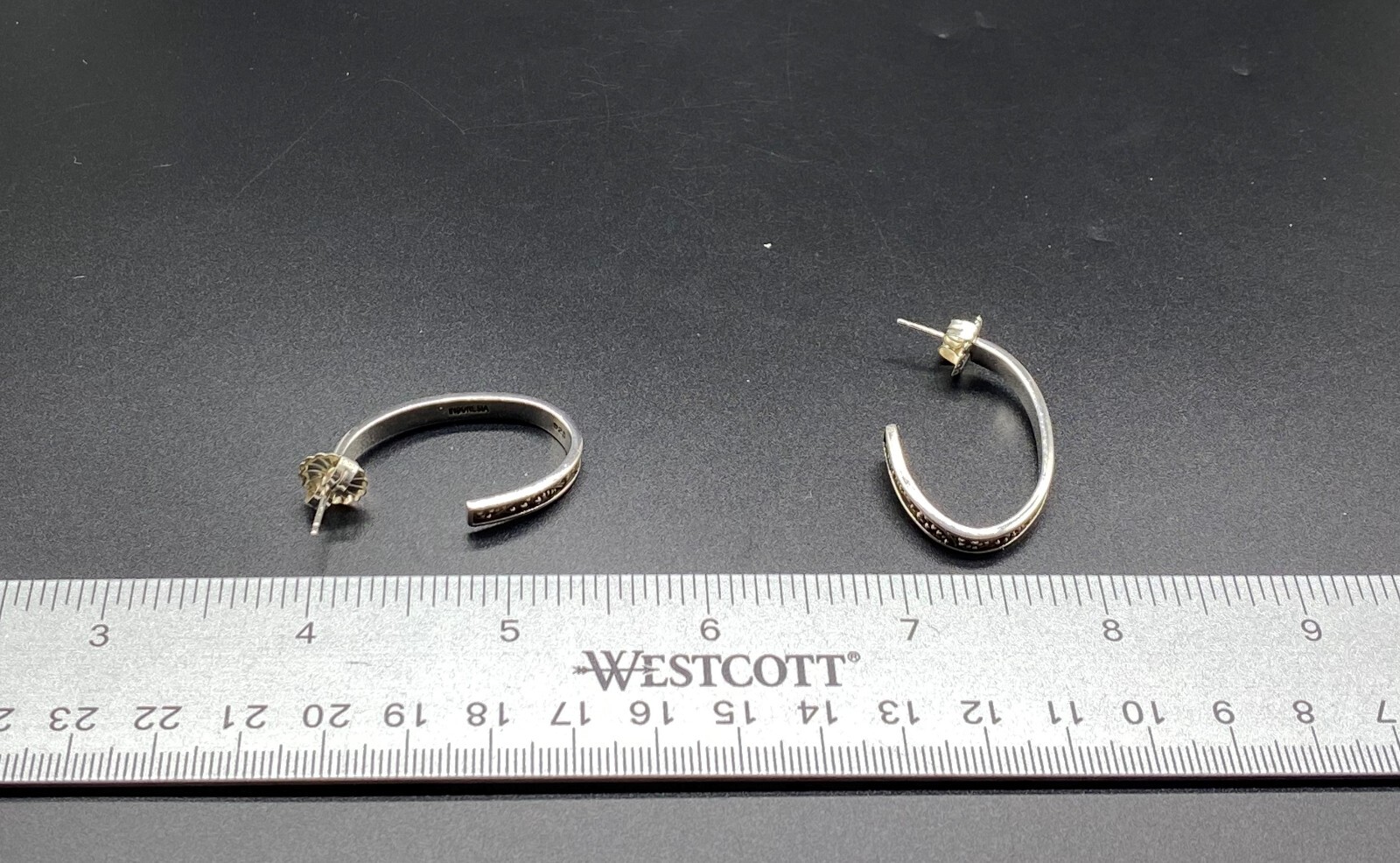 LOIS HILL-Sterling Silver Oxidized Granulated ‘J’ Hoop Post Earrings