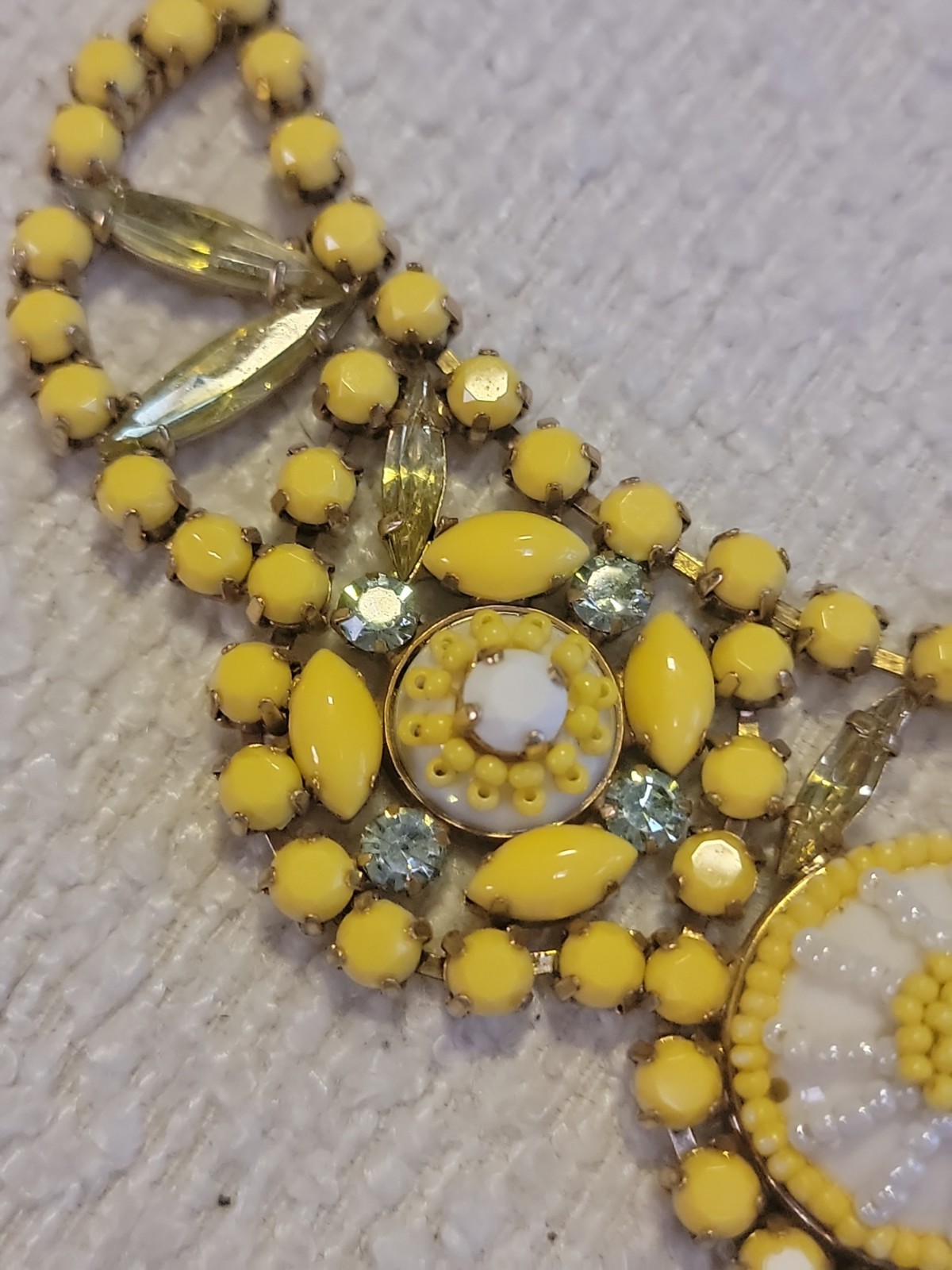 J. Crew Necklace Yellow Bib Statement Rhinestones, Pearls Costume Jewelry