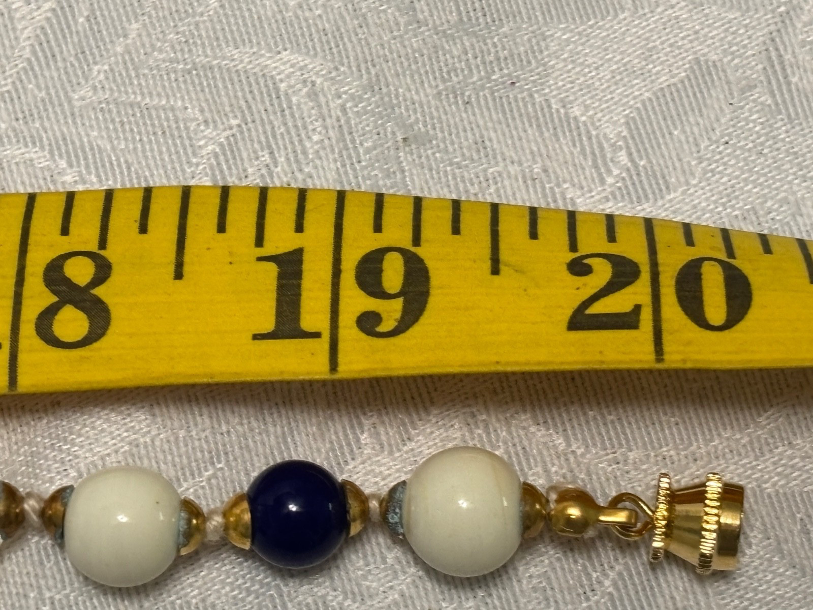 Venetian Glass Beads NECKLACE 20″ Cream Navy Gold Handcrafted IBB Italy Boxed