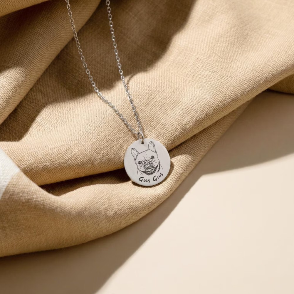 Personalized Engraved Pet Portrait Name Necklace Gifts for Friend,Dog Parents