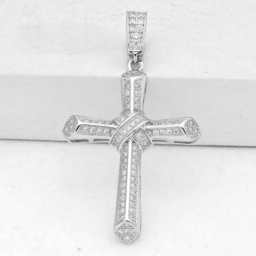 Men’s 925 Sterling Silver 44mm CROSS Cubic zirconia Pendant Unisex + Box