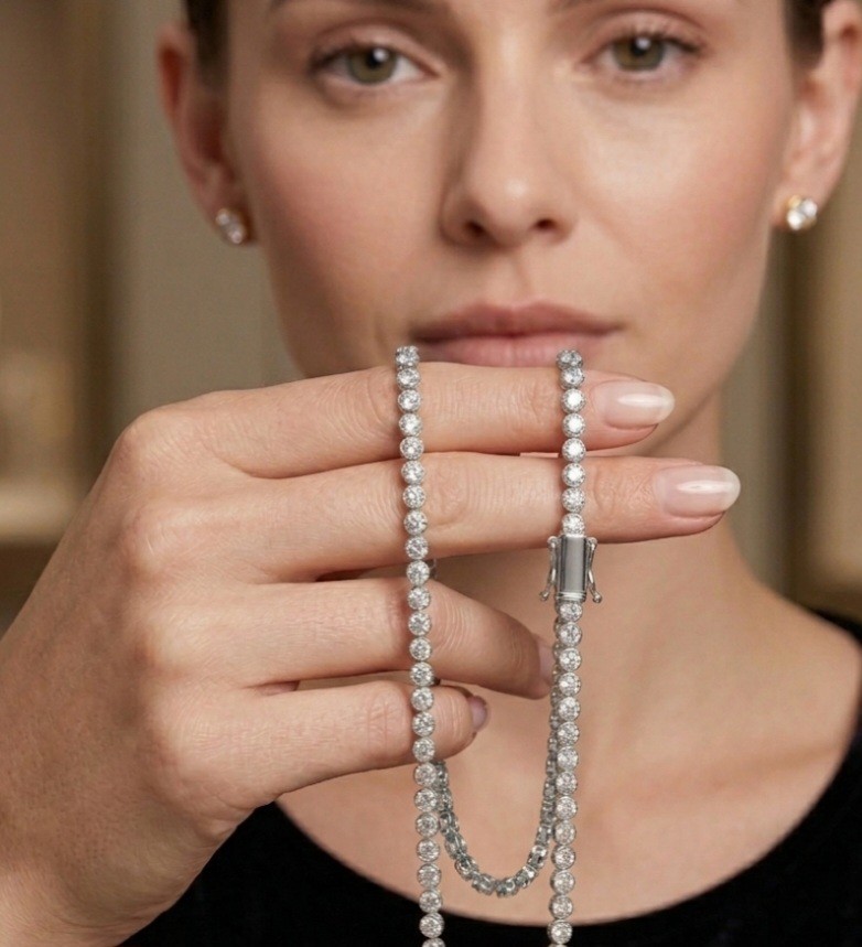 3mm Bezel Tennis Chain Necklace 18k YGP Lab-Created Swarovski Zirconia 18″ Spark