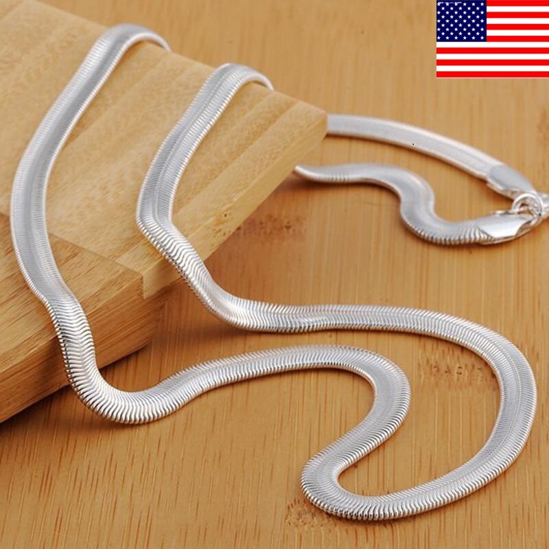 Solid 925 Sterling Silver Italian Flexible Flat Herringbone Chain Necklace Party