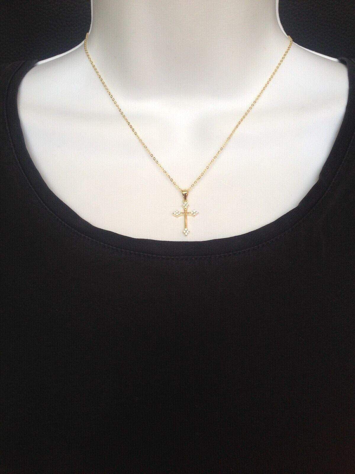 925 Sterling Silver Tiny Cz Cross Gold Pendant Necklace Womens 17mm/0.67″ 16-18″