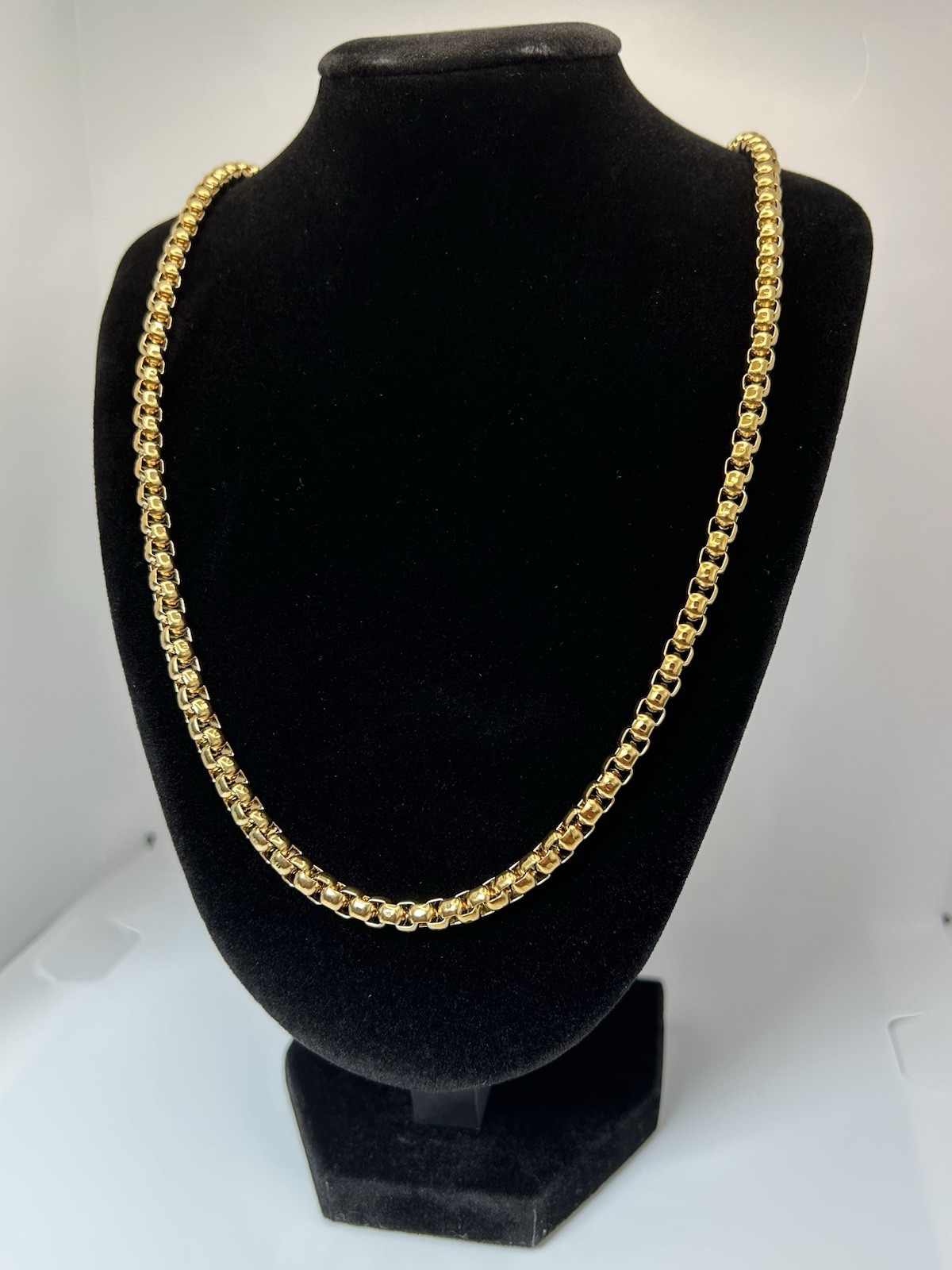 Premium 18K Layered 60cm (24’) Long Venetian Box Chain Necklace 4mm Wide Links