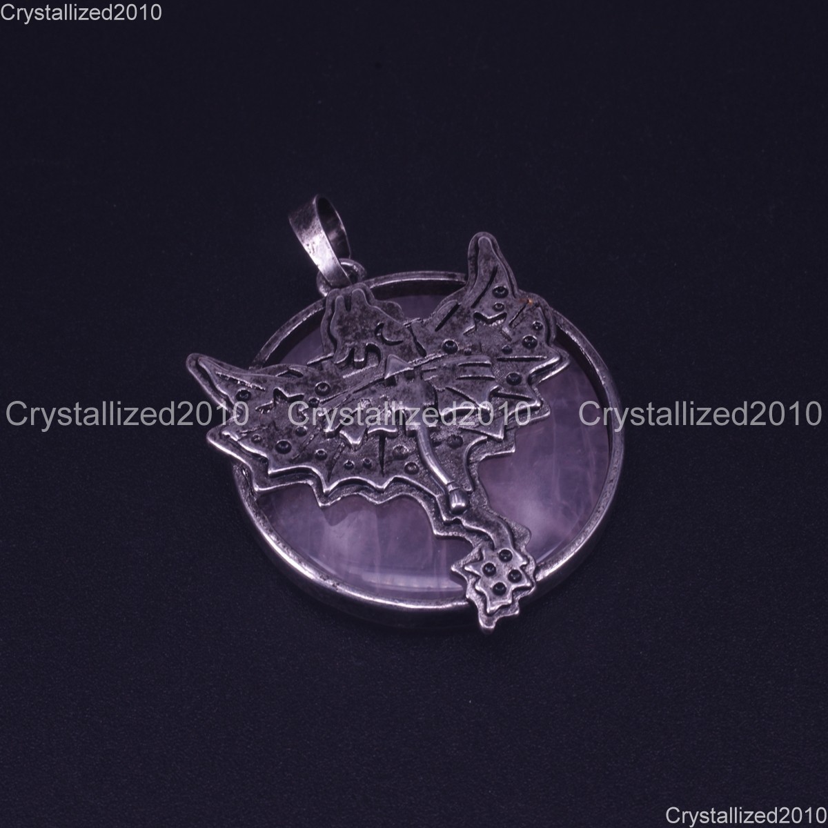 Natural Gemstone Dragon Pendant Round Cabochon Necklace Bead Tibetan Silver 32mm