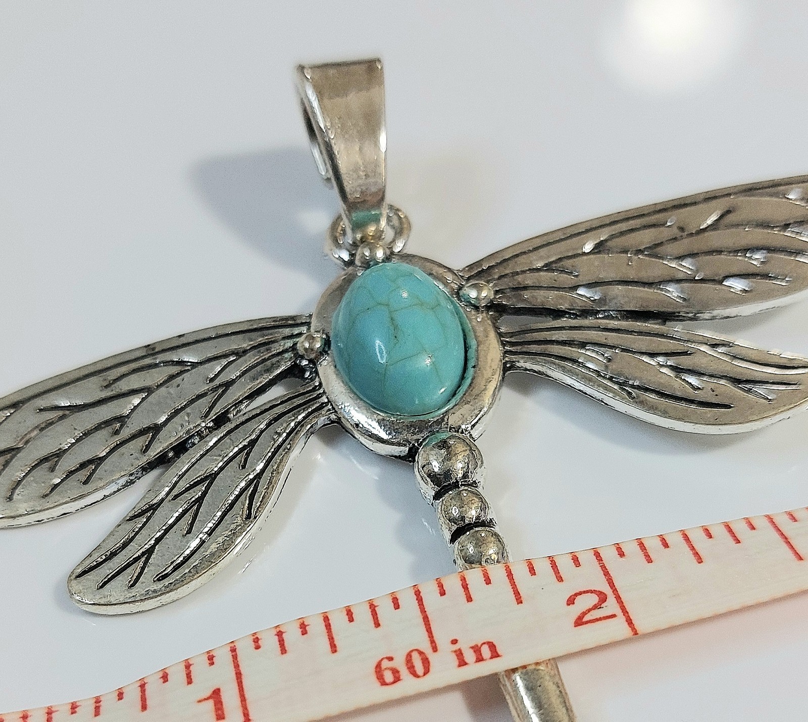 Dragonfly Silver Necklace Pendant with Turquoise Accent – Women’s Jewelry