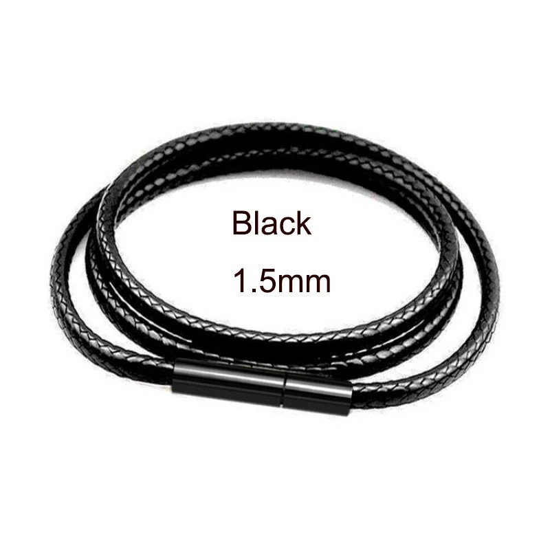 Black Waxed Leather Cord Necklace Braided Choker Chain with Stainless Steel Clas