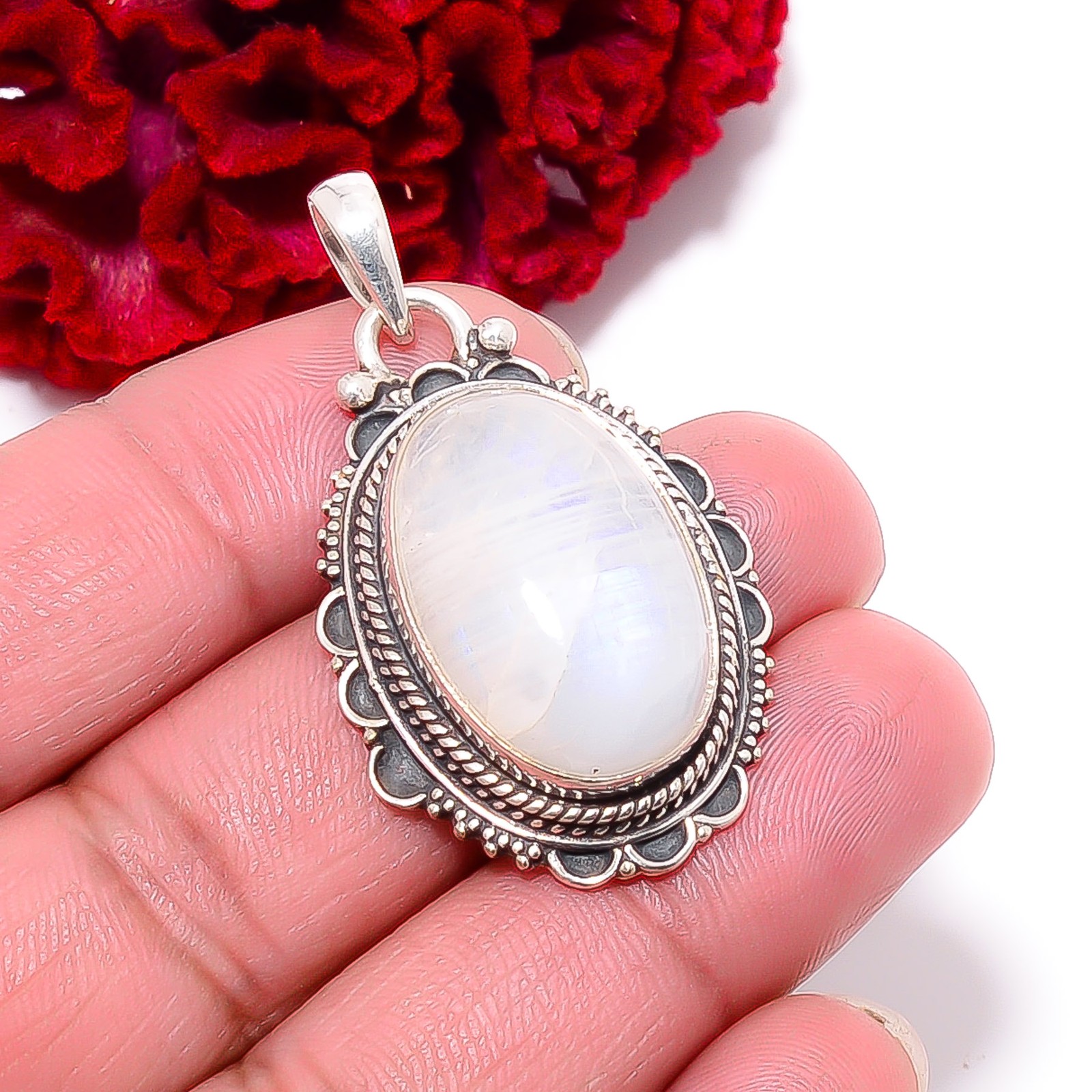 Rainbow Moonstone – India Gemstone 925 Sterling Silver Pendant 1.76″ P96219