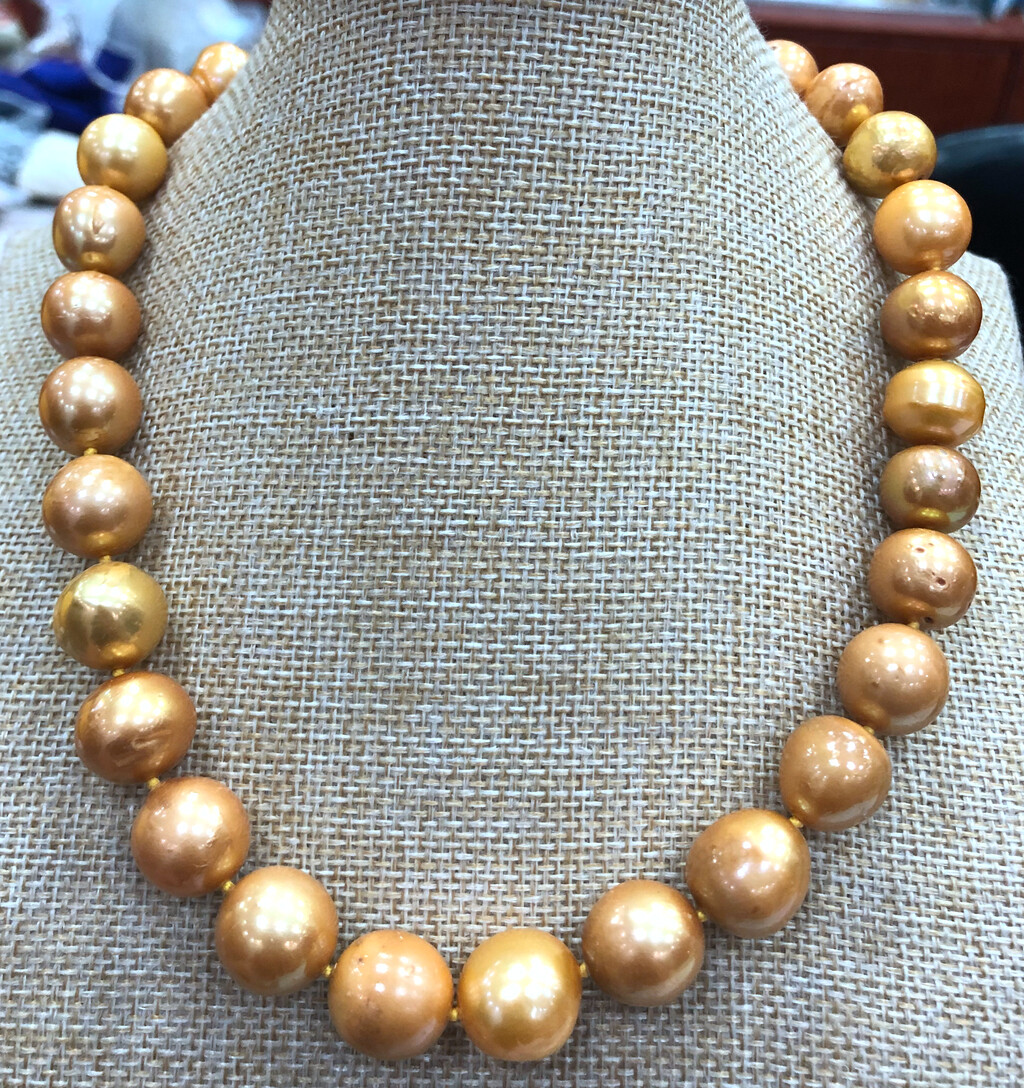 Delicate 12-14mm Gold Yellow South Sea Baroque Pearl Necklace 18”
