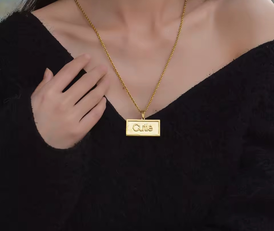 Personalized Carved Name Necklace Pendant Custom Jewelry Rope Chain Gold Silver