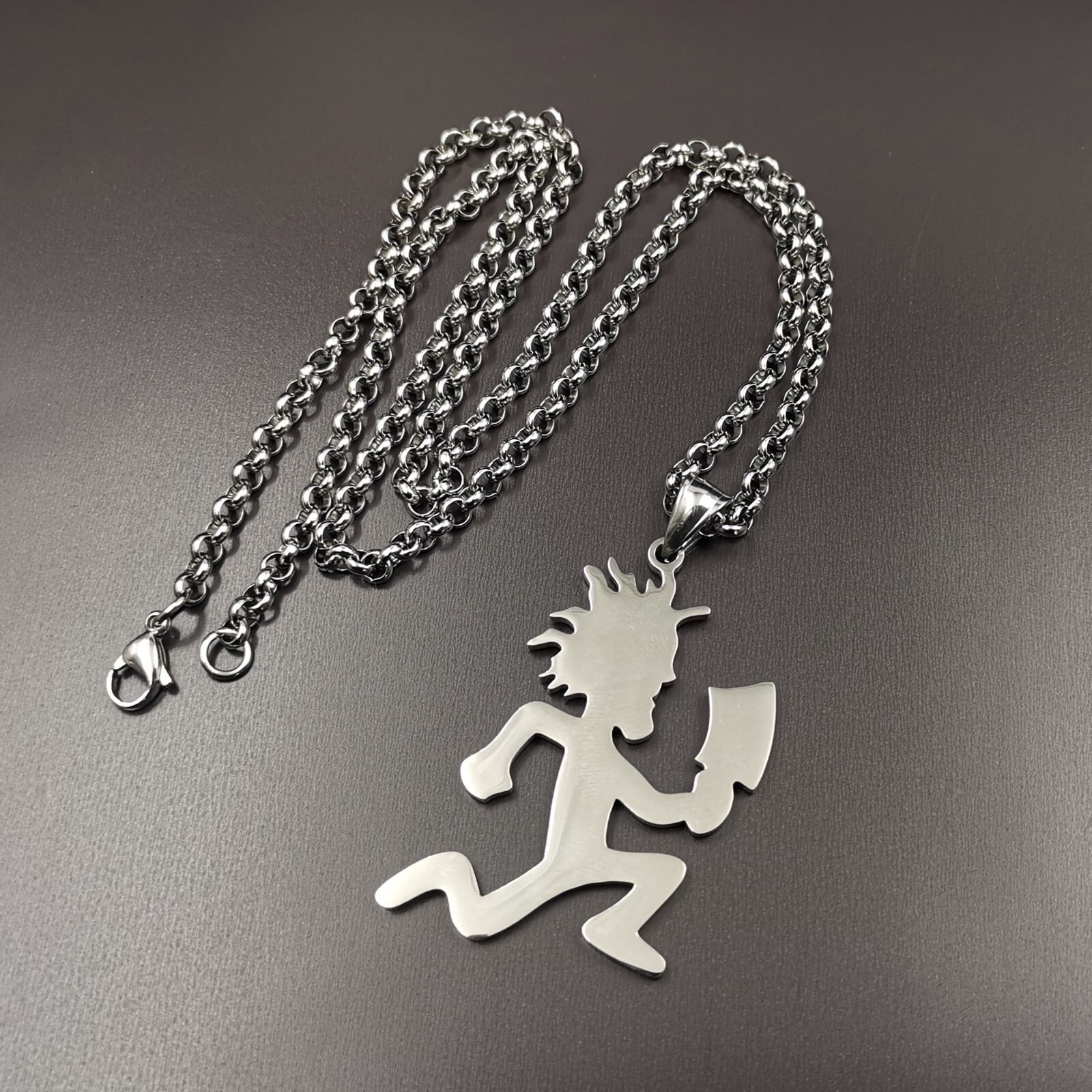 Large Hatchetman Charm Juggalo Necklace Stainless Steel Rolo Chain 4mm 18-32inch