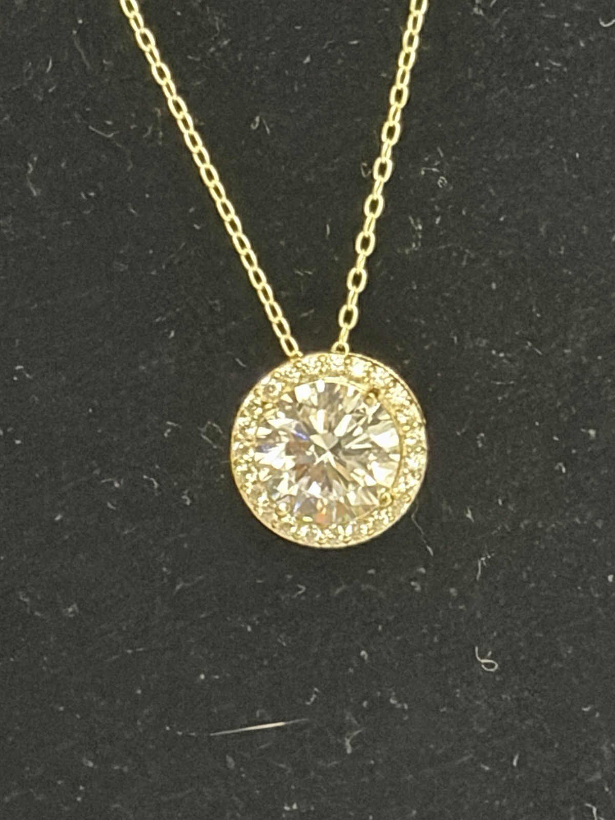 925 GP Round Halo Pendant Charm Necklace White/Colorless Stone Cable Chain 18”