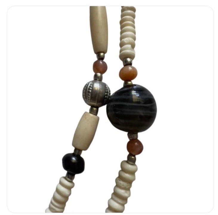 MNG MANGO Necklace Double Strand Buffalo Bone Glass Brass Beaded fashion jewelry
