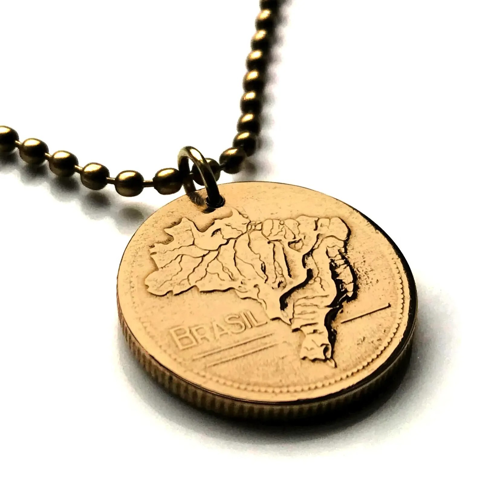Brazil Brasil coin pendant Brazilian map Rio de Janeiro Sao Paulo Ipanema 000304