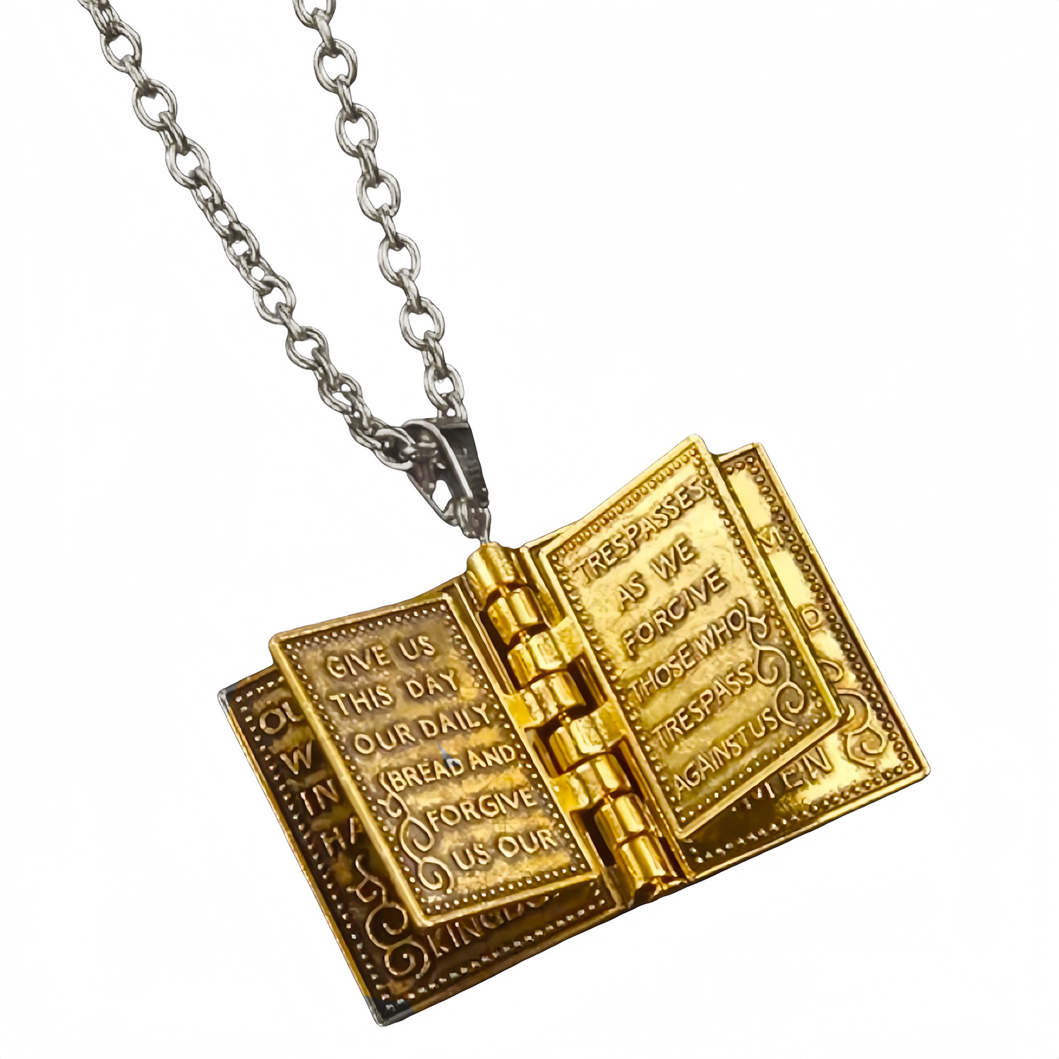 Bible Book Pendant Necklace Vintage Gold Cross Unique Jewelry For Men Women US