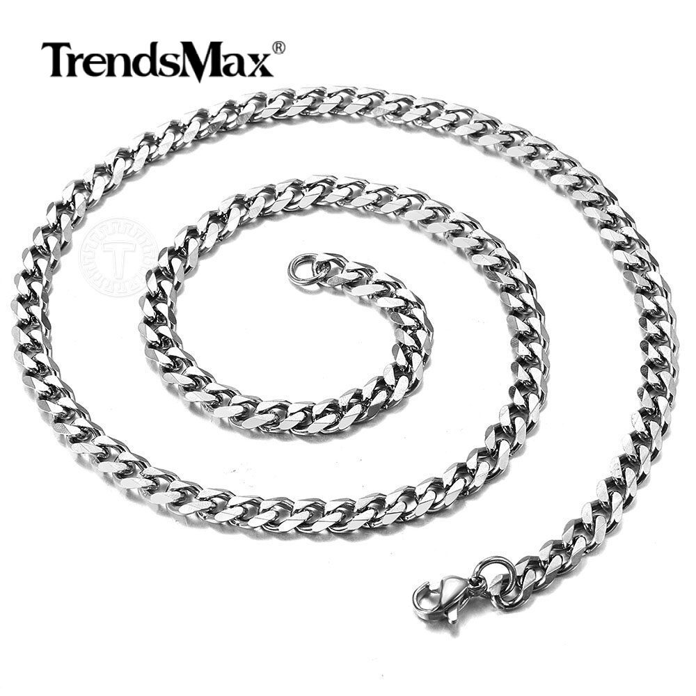 5/7MM 16-36″ Silver/Gold Plated Curb Cuban Link Chain Necklace Stainless Steel
