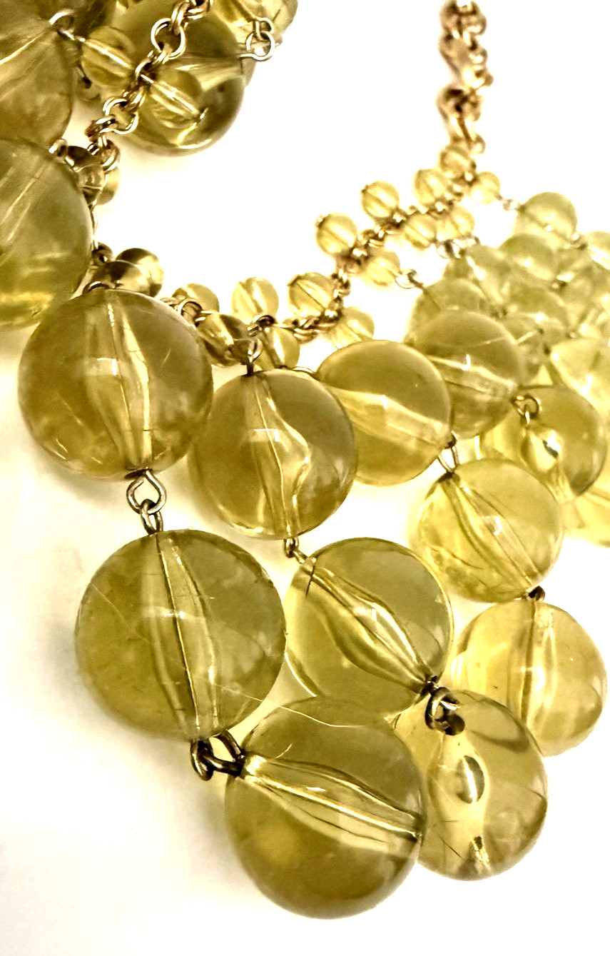 J. Crew 26″ Cascading Translucent Olive Green Beaded Bib Statement Necklace