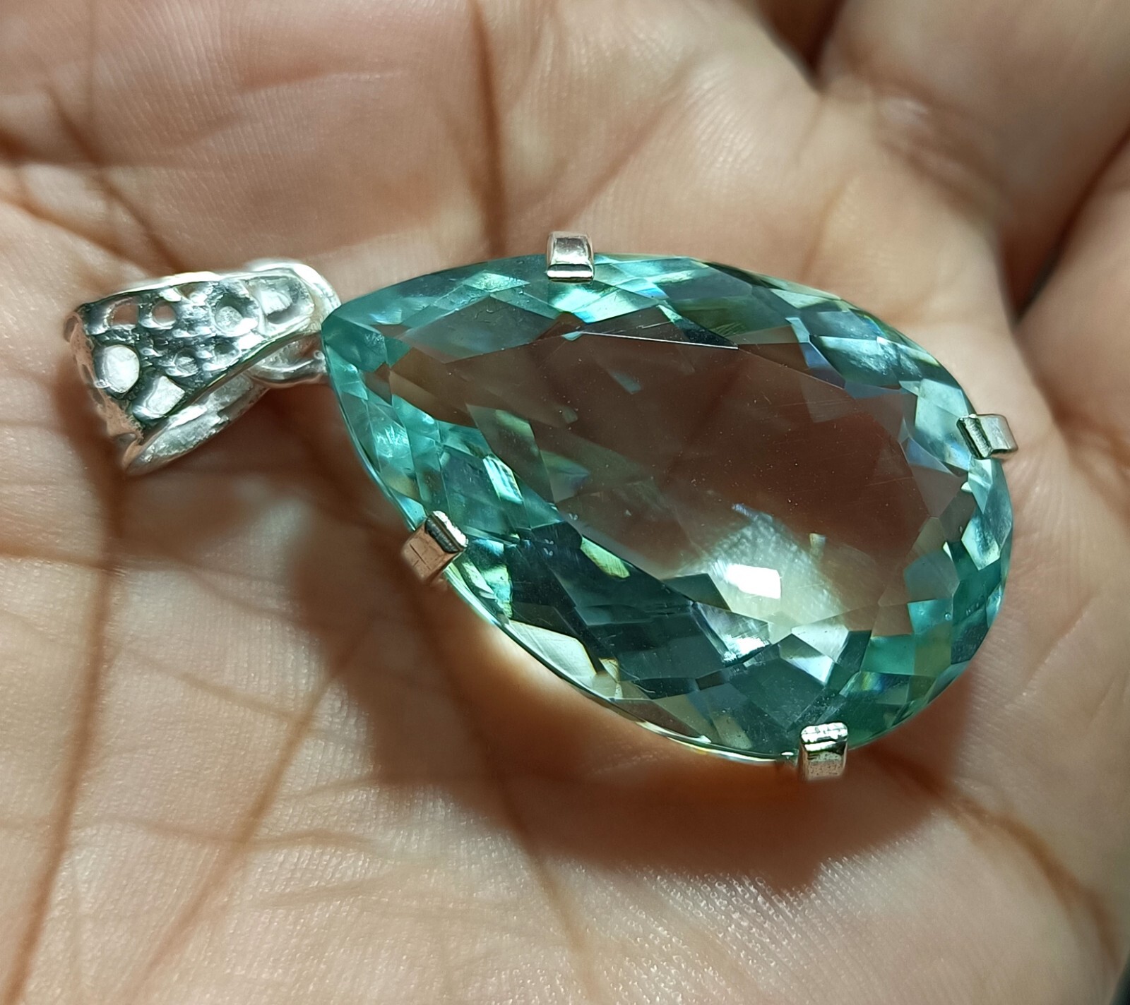 Natural 60.20 Ct Brazilian Pear Cut AQUAMARINE Topaz Pendant 925 Silver Gemstone