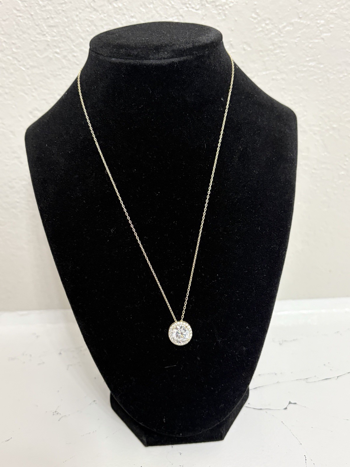 925 GP Round Halo Pendant Charm Necklace White/Colorless Stone Cable Chain 18”