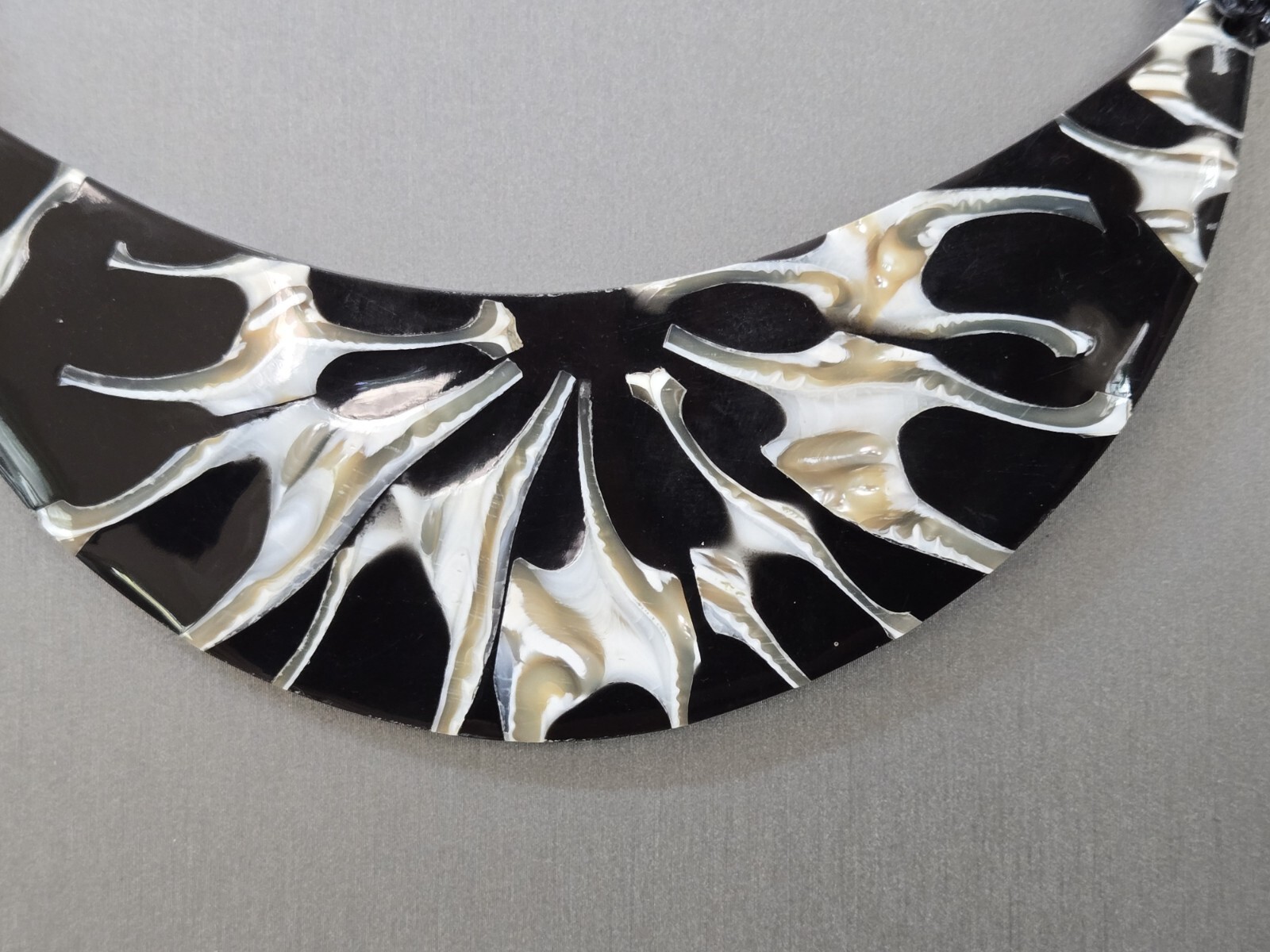 Black Beaded Moon Shell Multi Strand Necklace 22 Inches