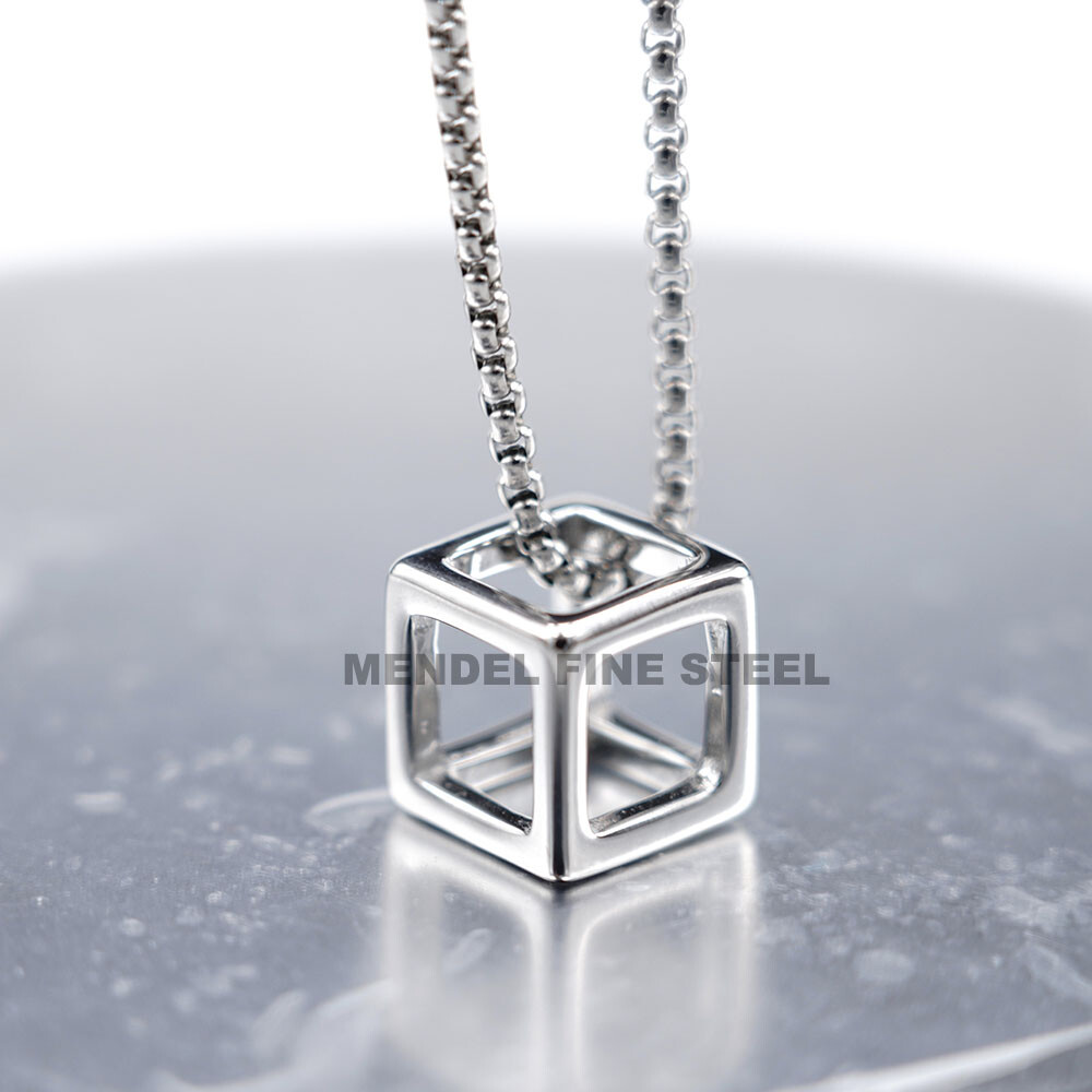 MENDEL Fashion Mens Womens Geometry Charm Cube Pendant Necklace For Women Men