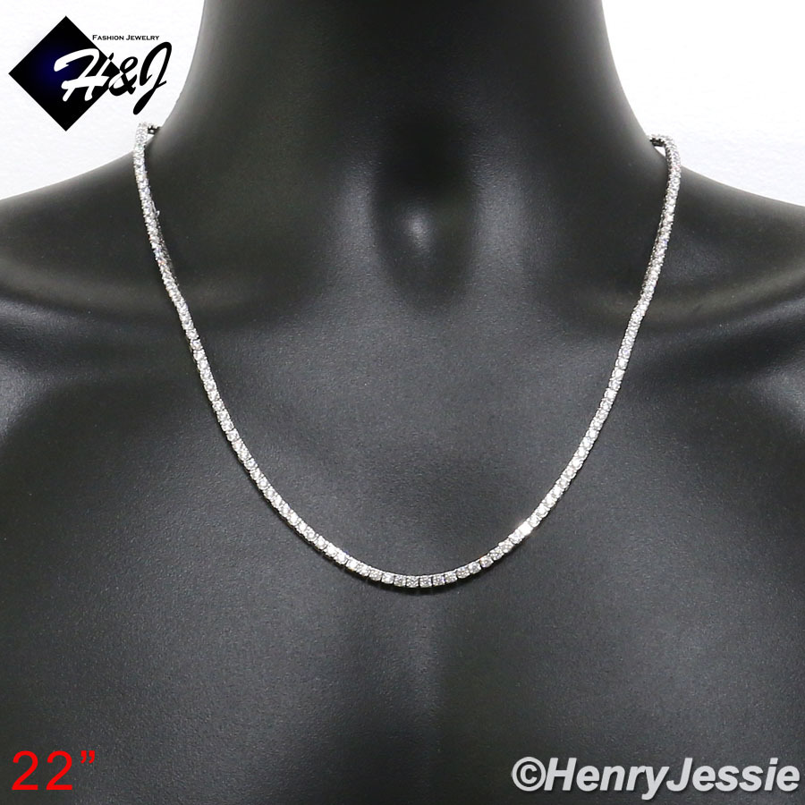 22″MEN SOLID 925 STERLING SILVER ICY BLING CZ 3MM 1 ROW TENNIS CHAIN NECKLACE*10