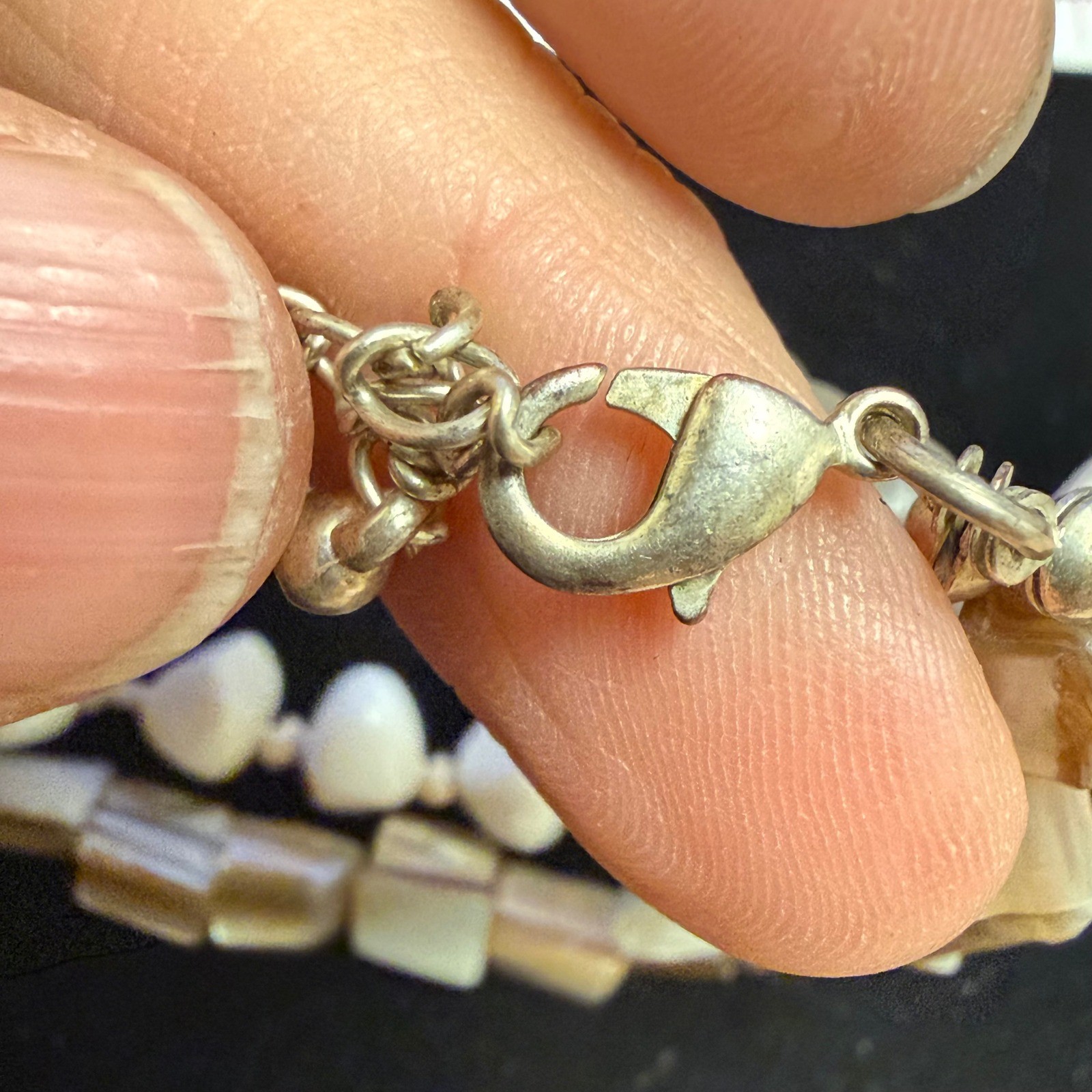 Multi Strand Mother of Pearl Shell and Frosted Bead Layered Necklace Boho