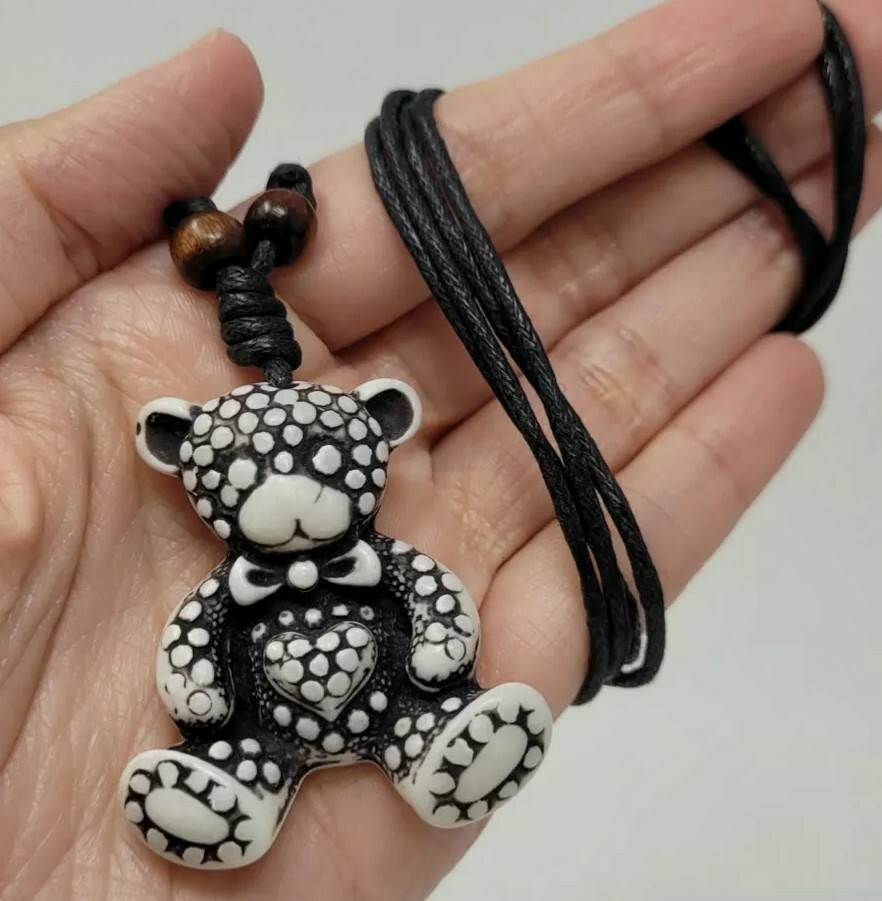 Teddy bear necklace white bear necklace adjustable necklace animal necklace