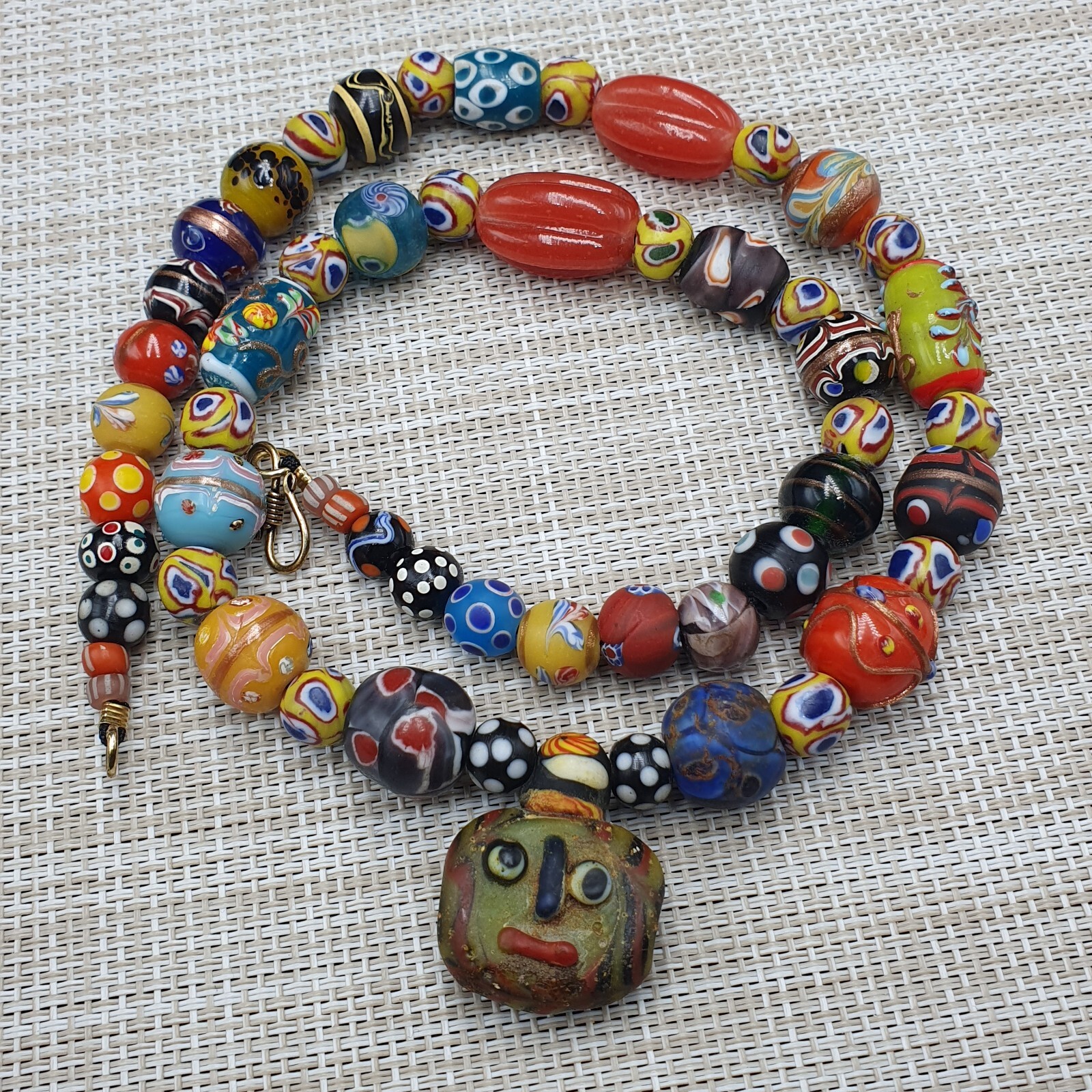 Vintage Venetian Style Mix Glass With Old Face Glass Pendant Necklace