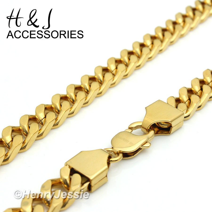 24″MEN Stainless Steel 9mm Gold Plated Cuban Curb Chain Anchor Cross Pendant*P58