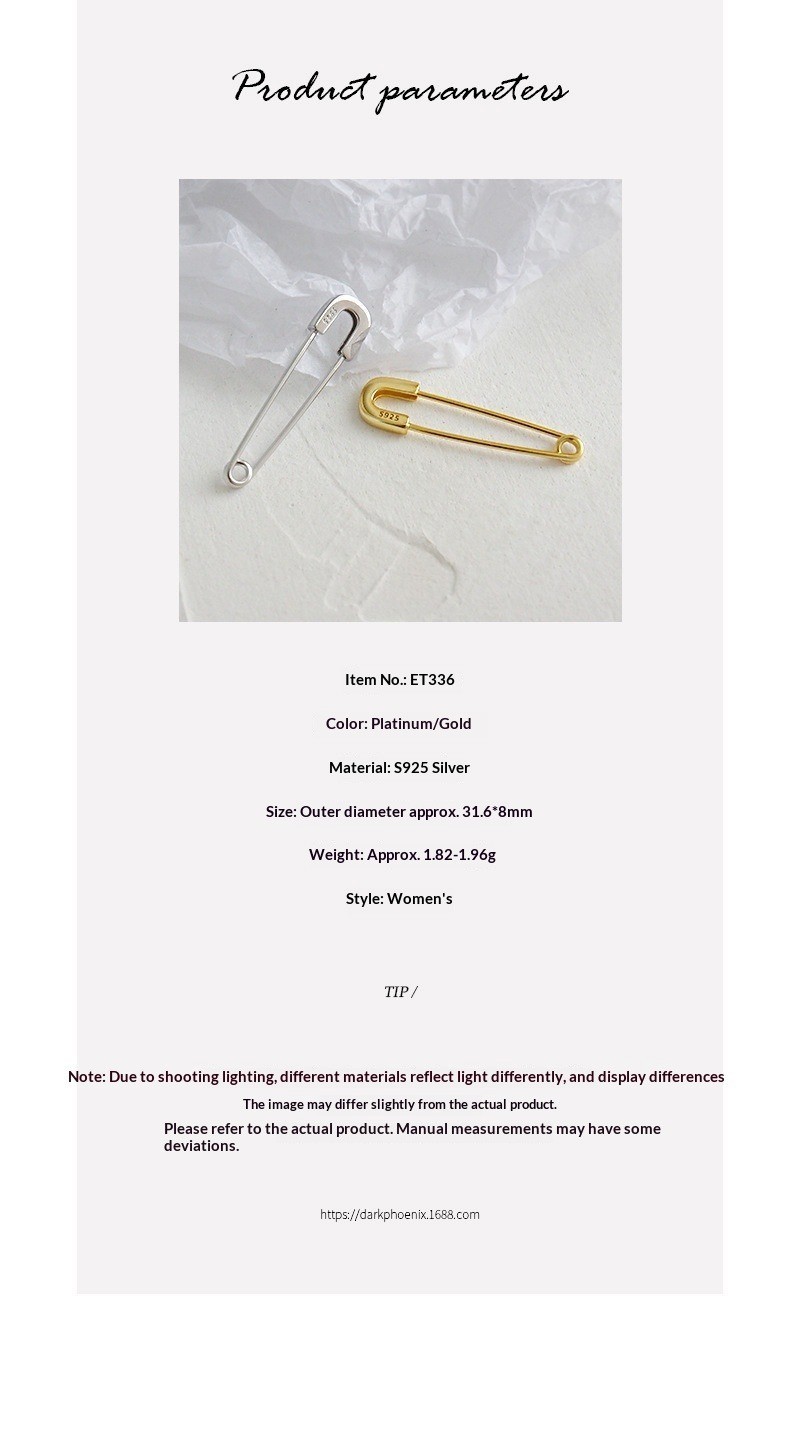 Paperclip Safety Pin Dangle Earrings Hoop Drop Gold Plated S925 Sterling Silver