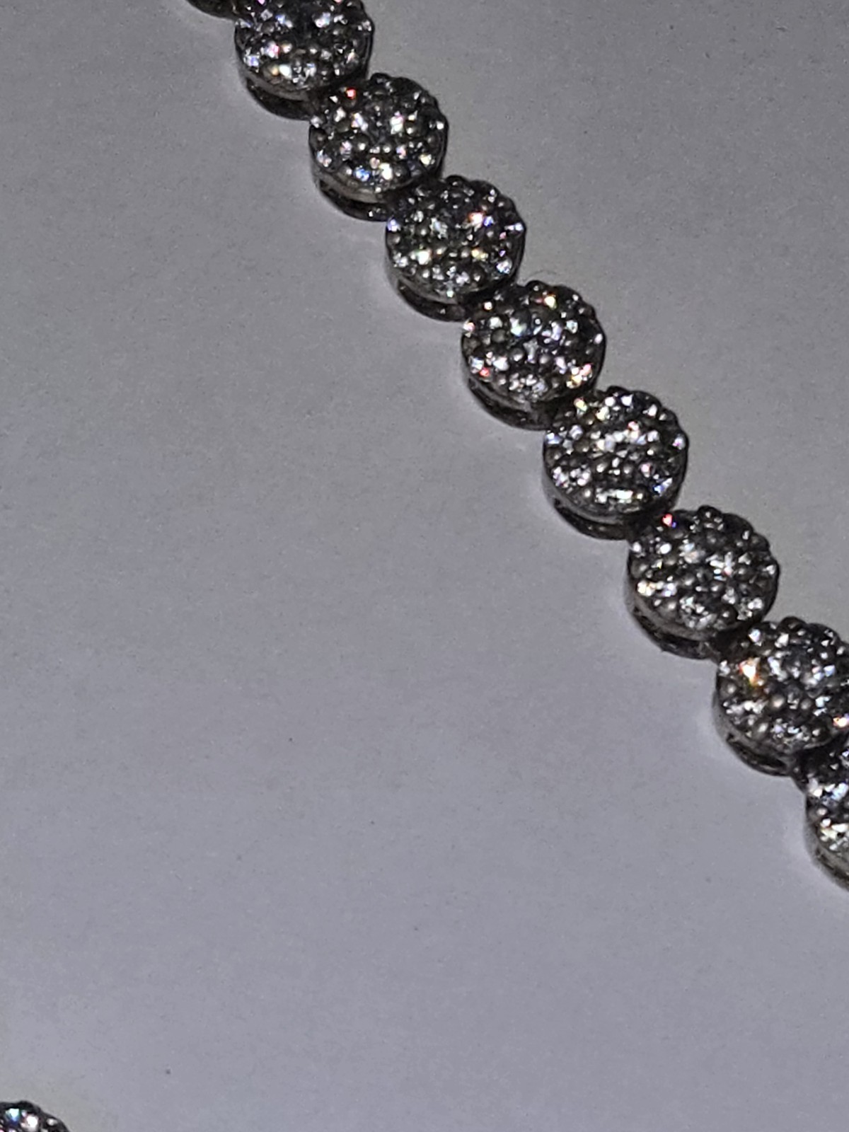 Round Cluster Natural Diamonds Tennis Necklace 21 in 925 Silver Box Clasp Prong