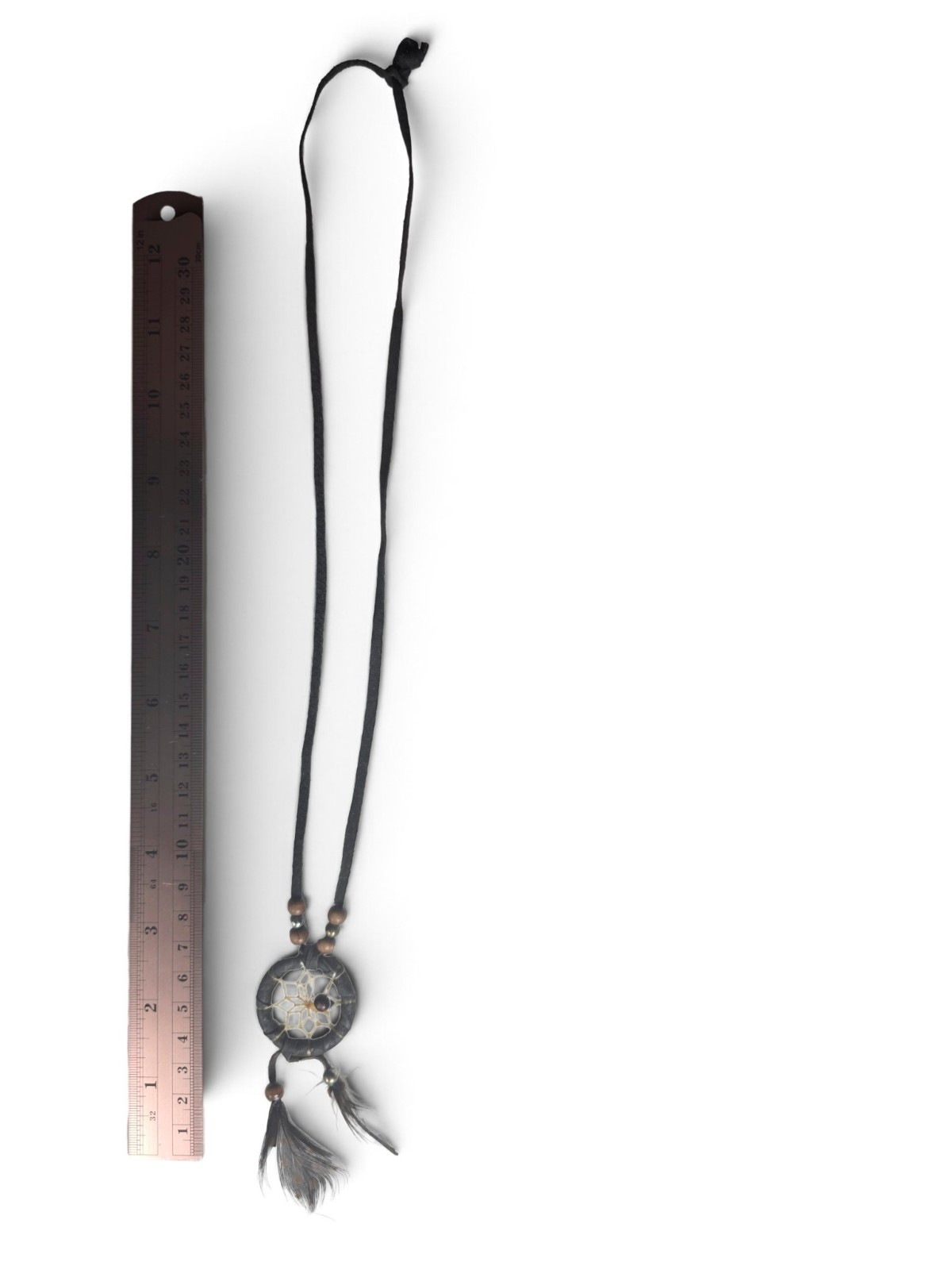 Boho Tribal Dreamcatcher Charm Necklace Genuine Leather Adjustable 30in Retro