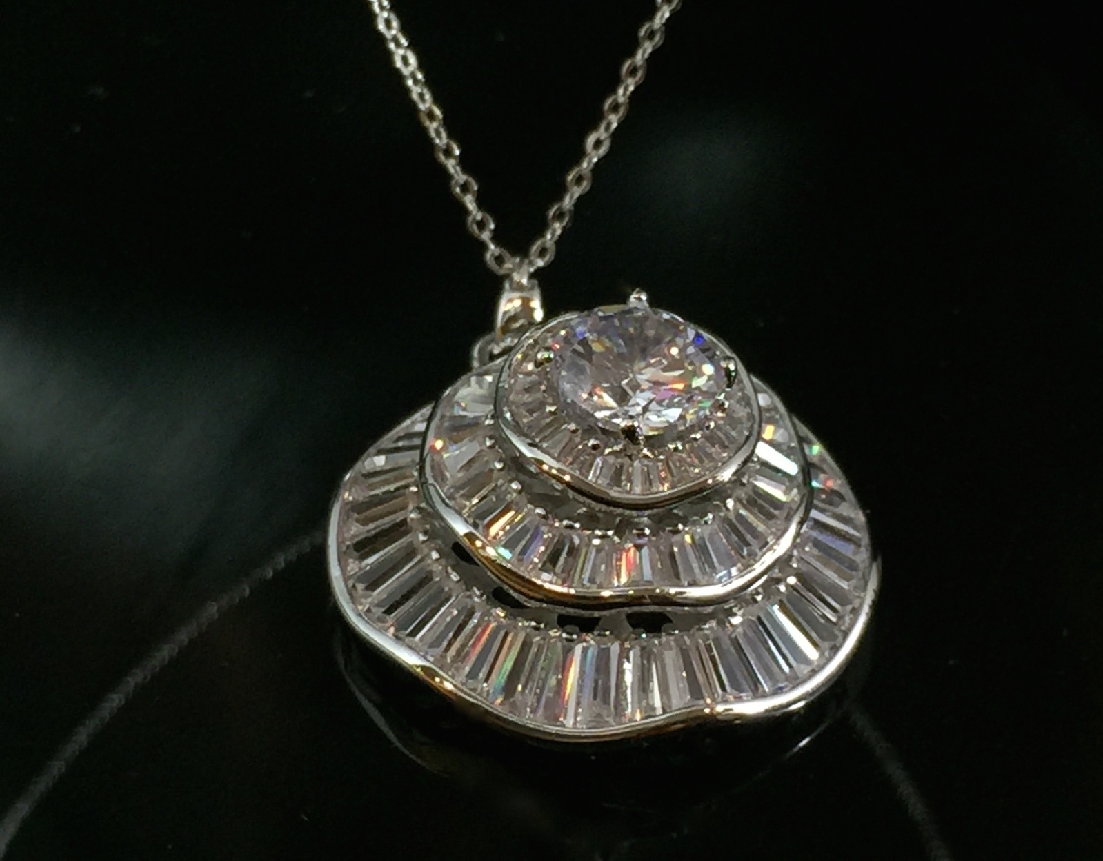 18k White Gold Filled Pendant Necklace made w Swarovski Crystal Solitaire Stone