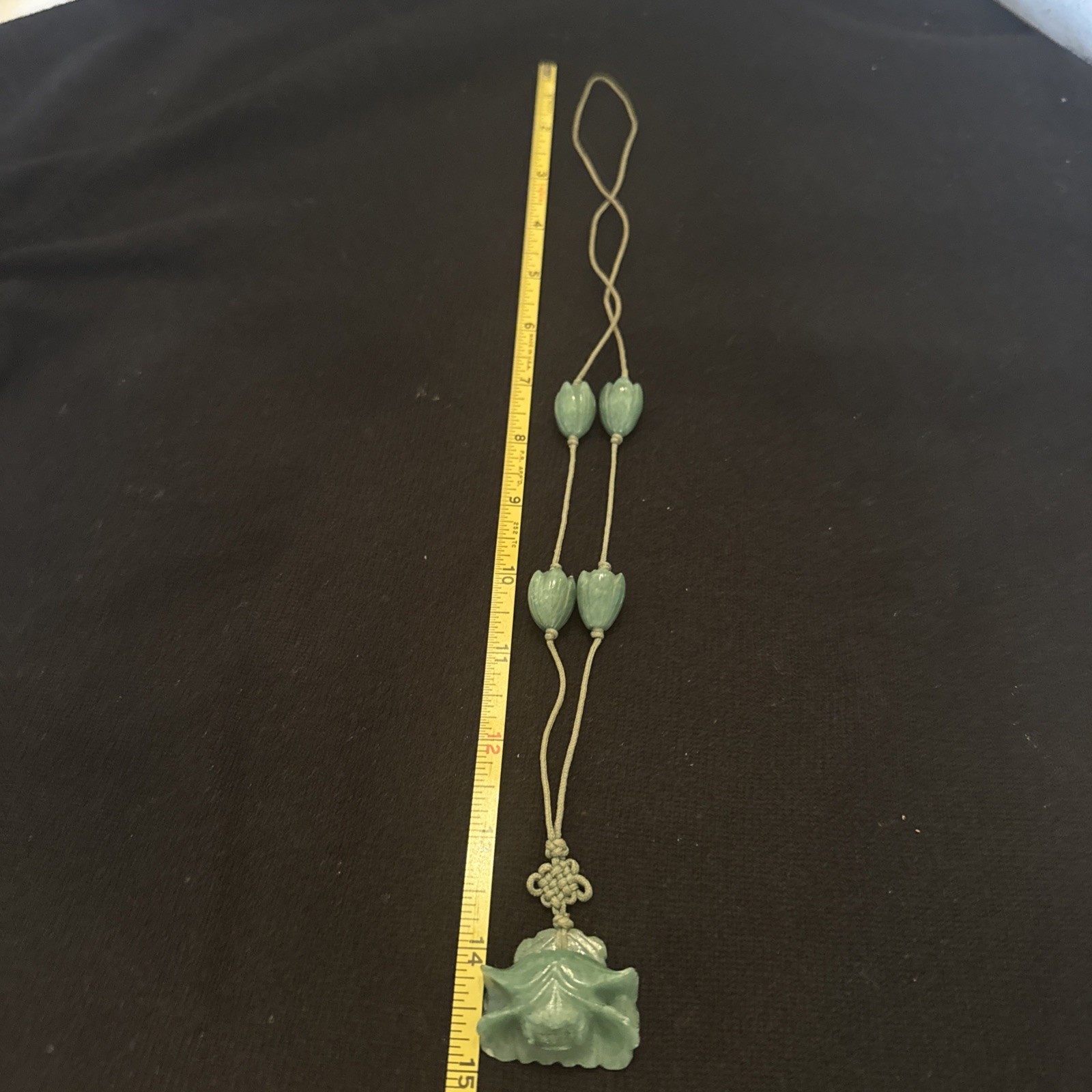 Jade “Flower” Necklace 15in Drop, On Cord.