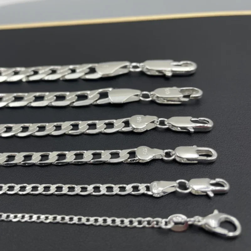 Mens 925 Sterling Silver Necklace 2/4/6/8/10/12MM 40-75cm Chain Necklace