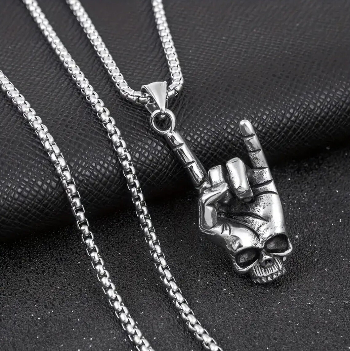 Men’s Gothic Punk Stainless Steel Necklace with Skull Pendant, 60cm Long