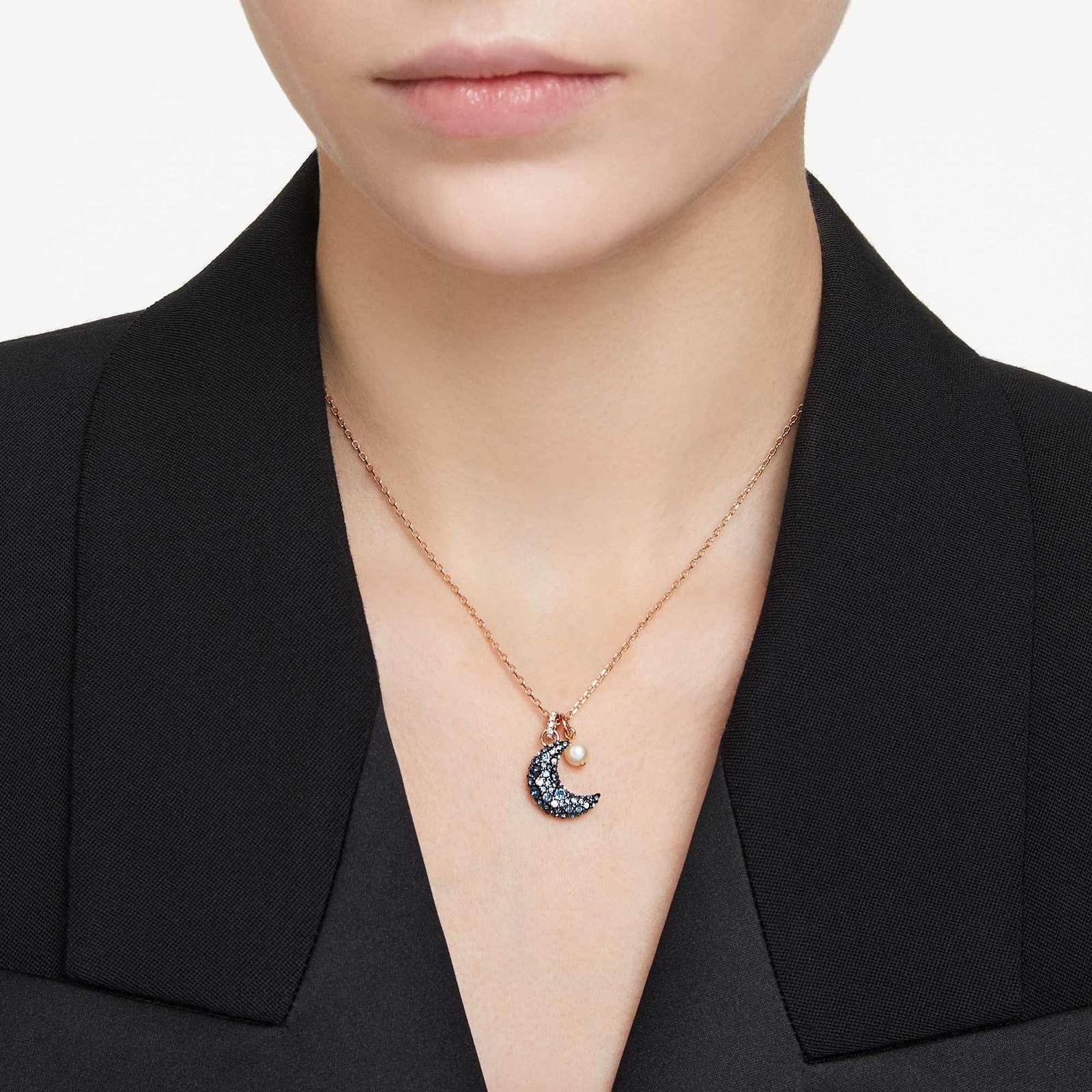 Swarovski Sublima Pendant Necklace Crystal Pearl Moon Rose Gold-Tone Plated