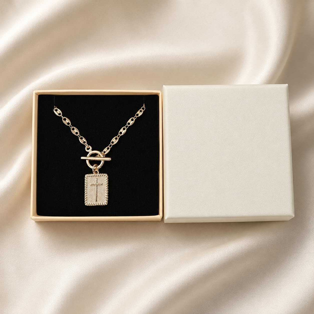Gold Cross Necklace for Women Trendy Chunky Toggle Necklace 14K Gold Plated Cros