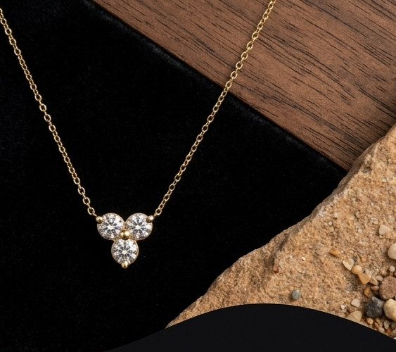 2Ct Round Cut Moissanite VVS1 3-Stone Pendant Necklace 14K Yellow Gold Plated