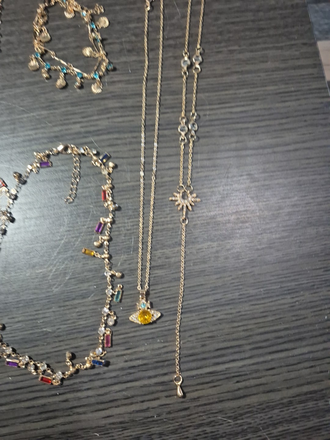 5 Piece Lot Colored & Clear Gold Tone Fashion Necklaces And Bracelet