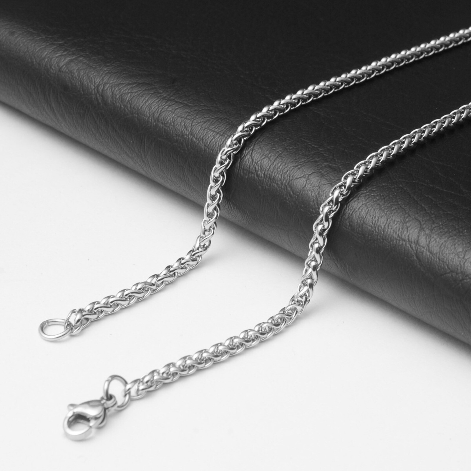 Wholesale Price Stainless Steel Silver Wheat Braided Chain Necklace Men’s Gift