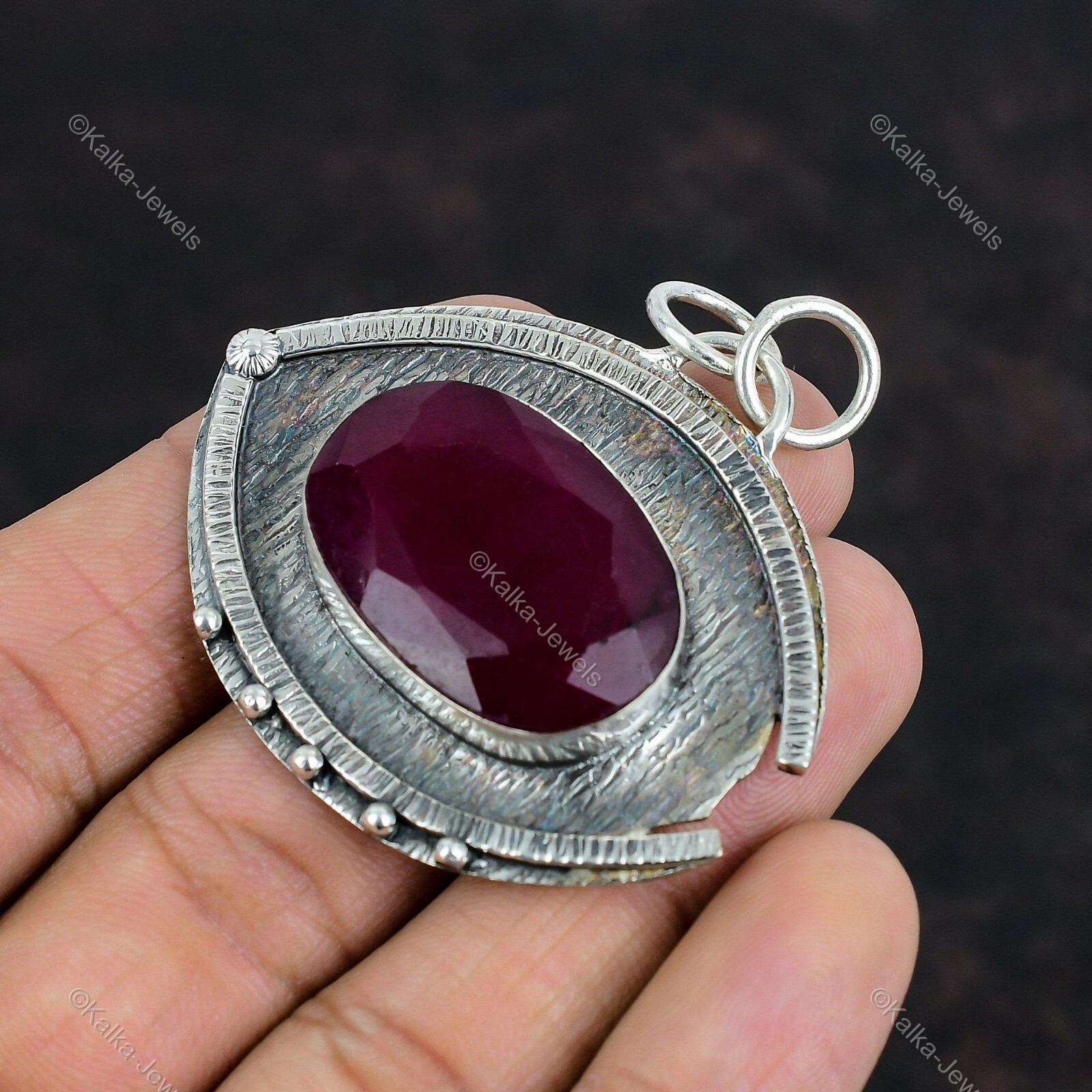 Natural Kashmir Rubi Gemstone Jewelry 925 Sterling Silver Pendant For Girls