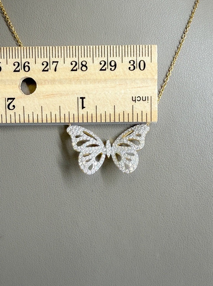 Diamonique x Jennifer Miller Butterfly Necklace 14K YGP 925 1.55ctw QVC Retired
