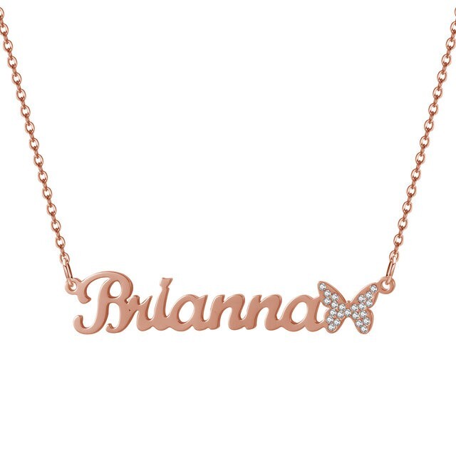Custom Name Butterfly Zirconia Necklace Jewelry Women Anniversary Gold Silver