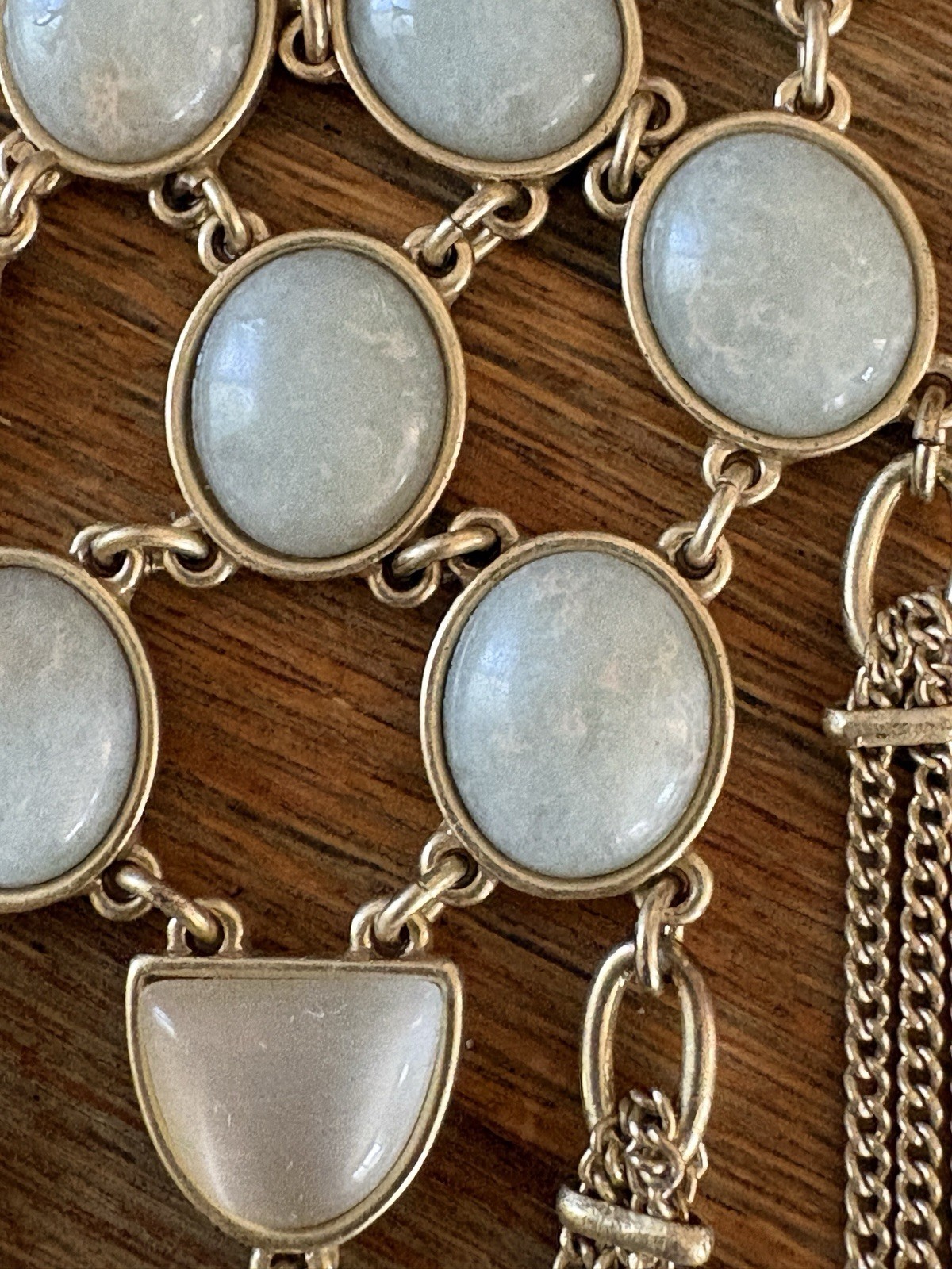 Lucky Brand Necklace Gold Tone Pale Blue Cabochon Statement Bib Pendant 15 in