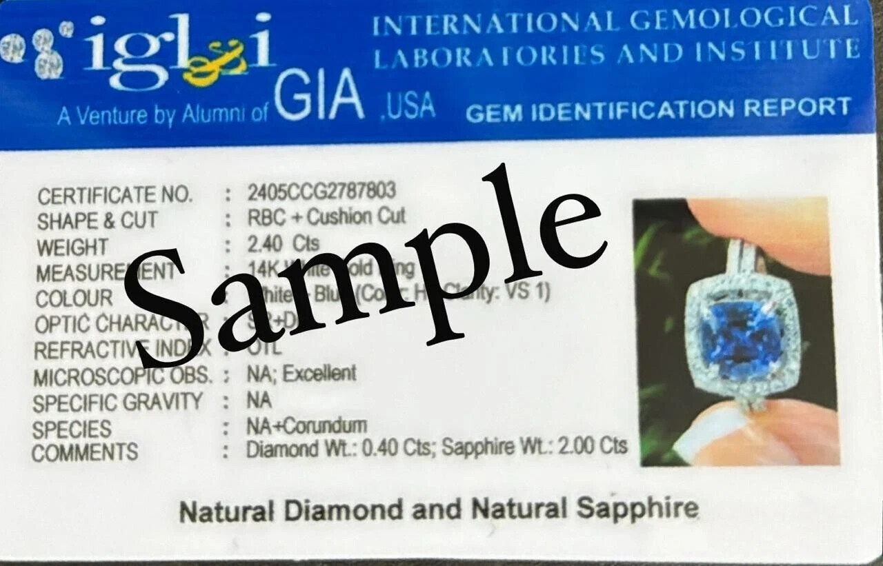 4.50 Ct Real Natural Sapphire Diamond Wedding Ring 14K Solid White Gold Size 8