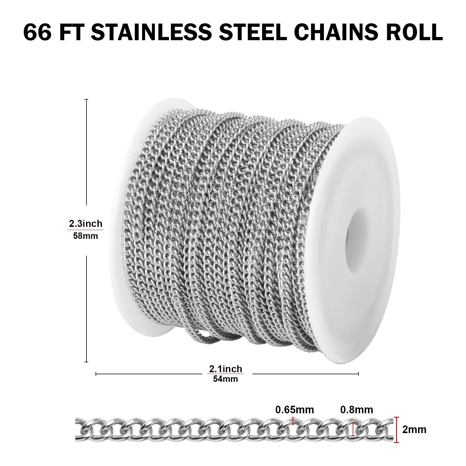 Curb Chains 66 FT 2mm 304 Stainless Steel Flat Twisted Links Bulk Roll Spool