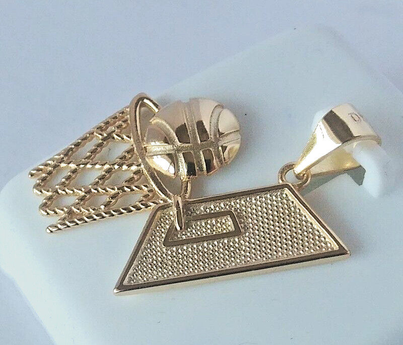 New 28x18mm 925 Sterling SILVER BASKETBALL & HOOP pendant Gold Plated